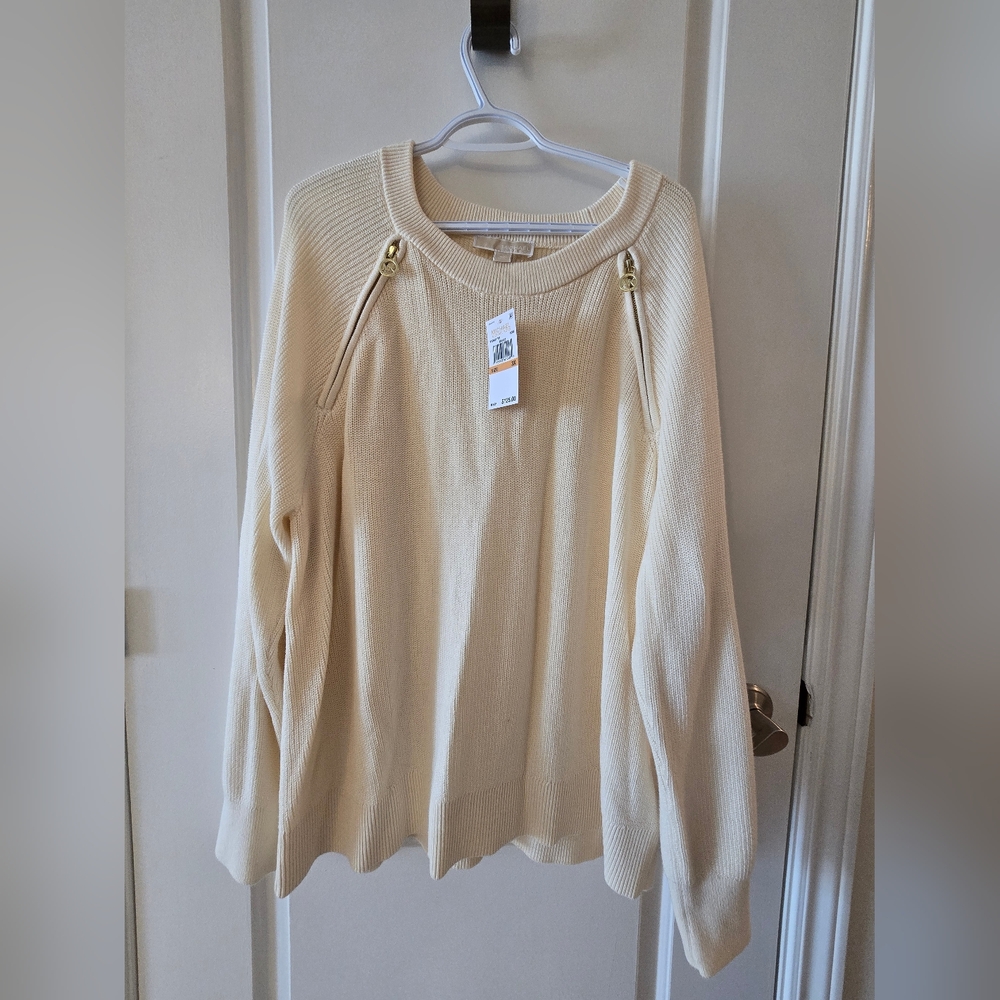 Michael Kors Cream Knit Sweater with Gold Detail